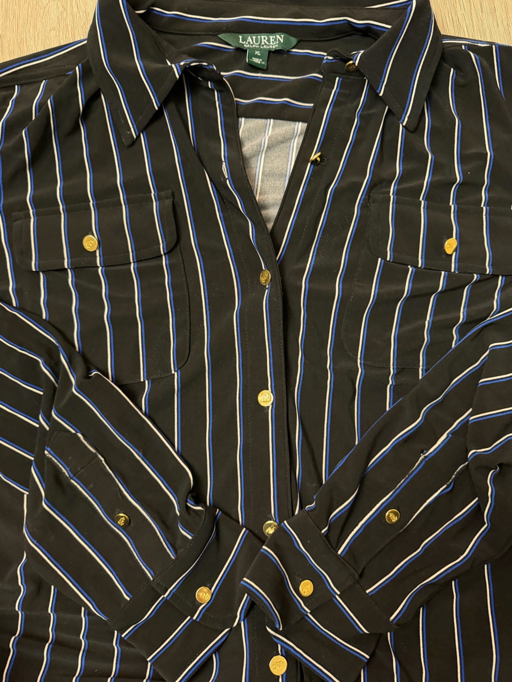 Lauren Ralph Lauren Black Maxi Shirt Dress with Blue Stripes - Picture 4 of 5